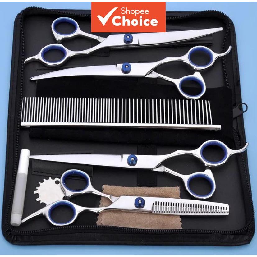 Kit Tesouras para Tosa de Animais de Estimação 6 Peças Tesouras Curvas para Tosa de Gato e Cachorro Ferramentas de