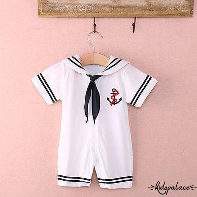 qwe-Toddler Bebê Menino Menina Manga Curta Bodysuit Âncora Marinheiro Macacão Roupas De Verão