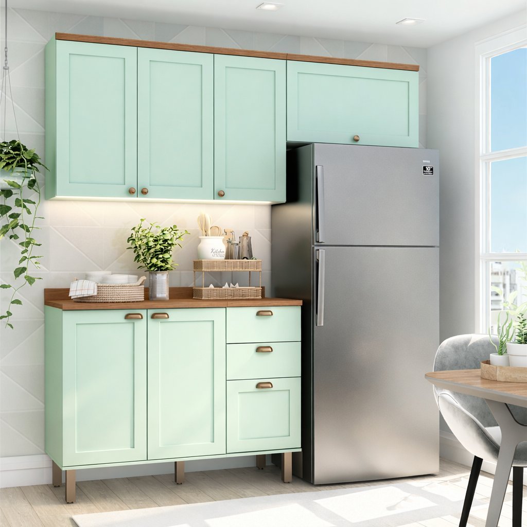 Cozinha Flora com 1 Porta Basculante Verde Mint em Oferta na Shopee