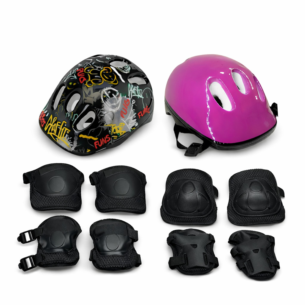 Kit Infantil 7 Peças de Proteção – Capacete, Joelheiras, Cotoveleiras e Luvas para Patins, Skate, Bicicleta e Patinete