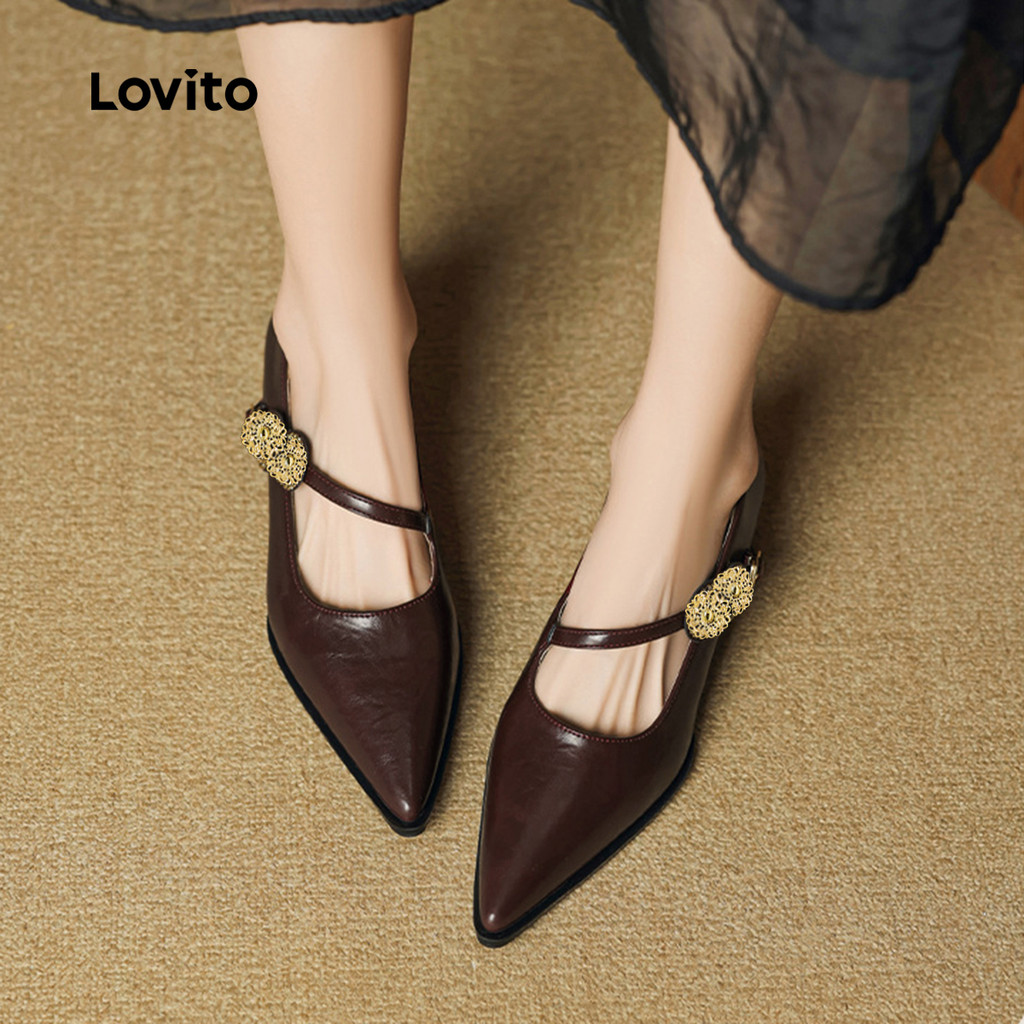 (Lovito Refine) Saltos Femininos com Fivela de Metal elegante LR17EX017 em Oferta na Shopee