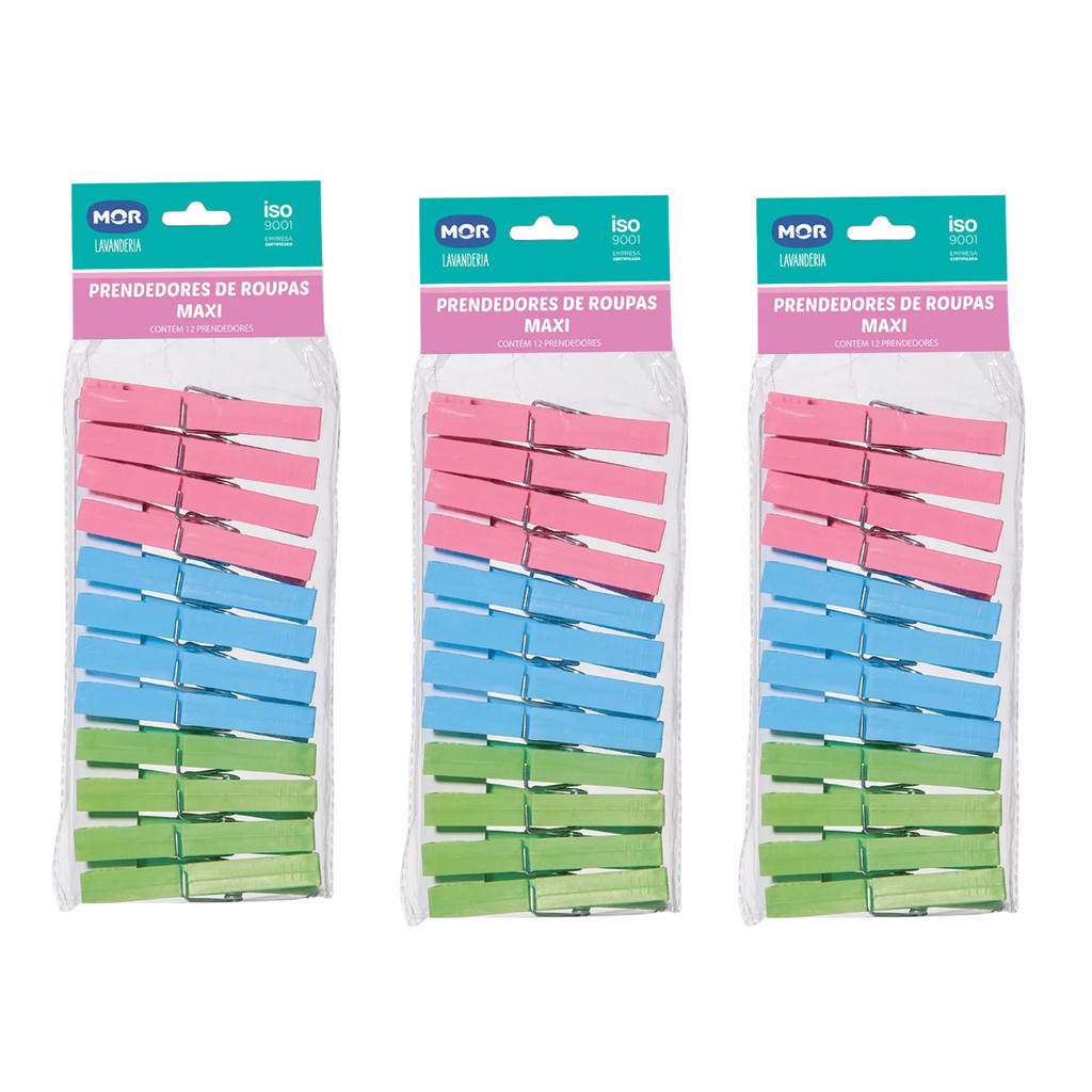 Prendedor Maxi 36 Peças para Roupas de Varal Colorido Mor