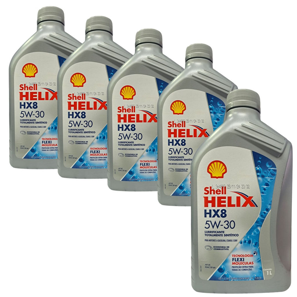 5 Litros de Óleo Lubrificante do Motor Shell Helix HX8 5W30 API SP 100% Sintético