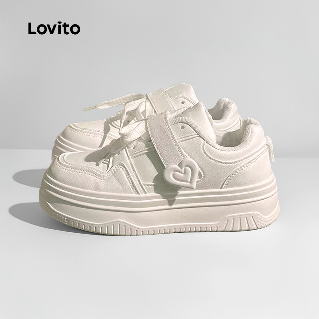 Lovito Tênis Casuais Coração Tênis de Sola Grossa Tênis Brancos para mulheres LFA90276 em Oferta na Shopee