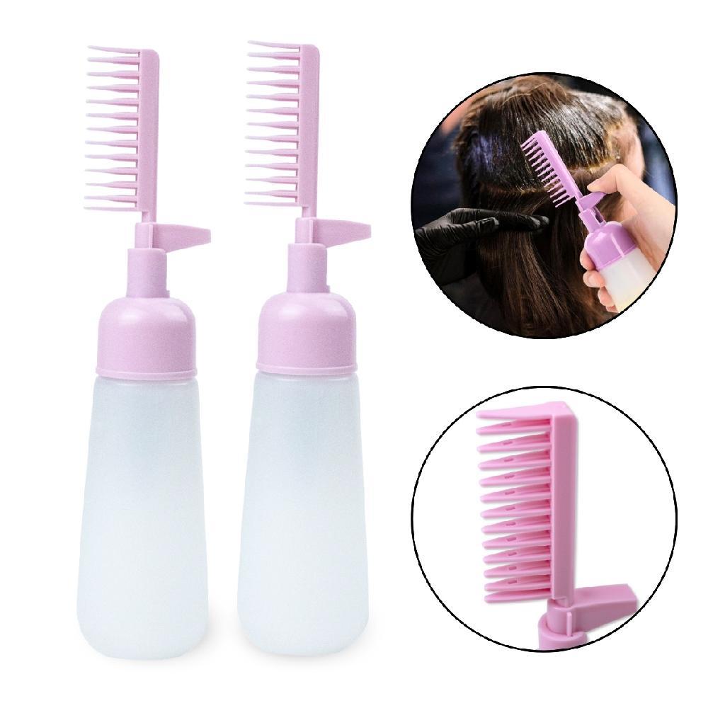 Kit 2 Pentes Frasco Aplicador de Tinta Cabelo 160ml Rosa Coloração Cabelos Capilar Shampoo Tônico