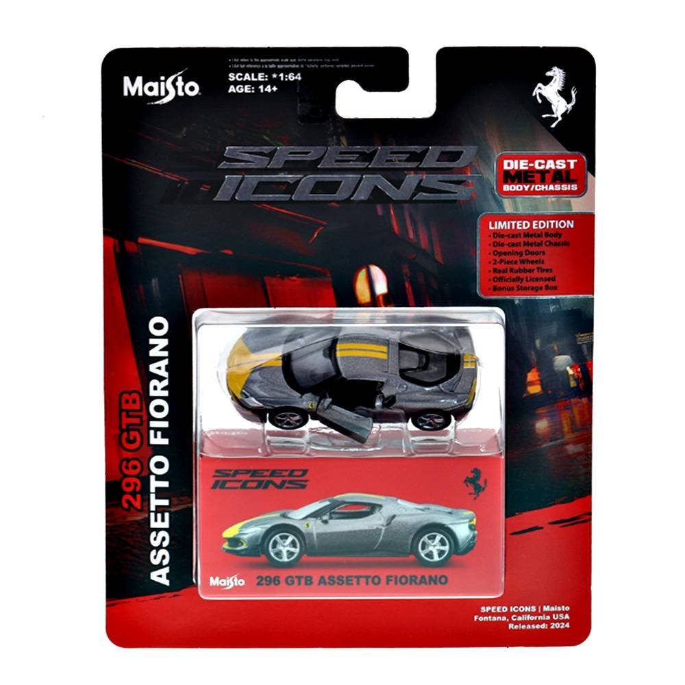 Miniatura Carro Ferrari 296 GTB Assetto Fiorano - Speed Icons - Cinza - 1:64 - Maisto