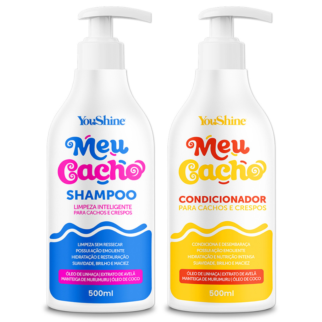 Kit Shampoo e Condicionador Meu Cacho YouShine 500mL Hidratação Profunda em Oferta na Shopee