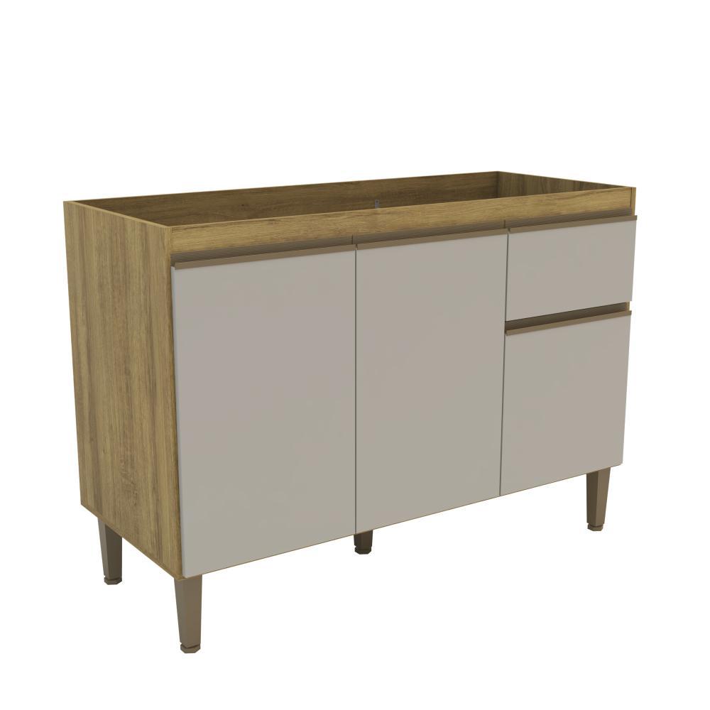 Balcão para Pia Cozinha 120cm 3 Portas 1 Gaveta Sem Tampo Margarida Cor Mel/Arenas - Mademóvel