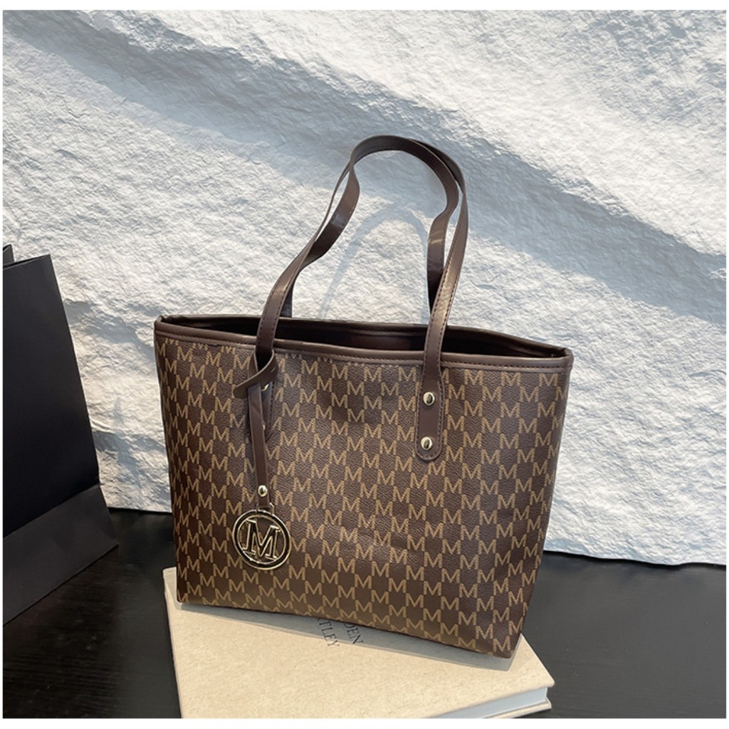 Bolsa feminina elegante em PU, marrom, grande capacidade, bolsa de ombro estampada. em Oferta na Shopee