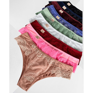 Kit Calcinhas Tanga Renda Luxo Trabalhada Forro em Algodão Microfibra Feminina em Oferta na Shopee