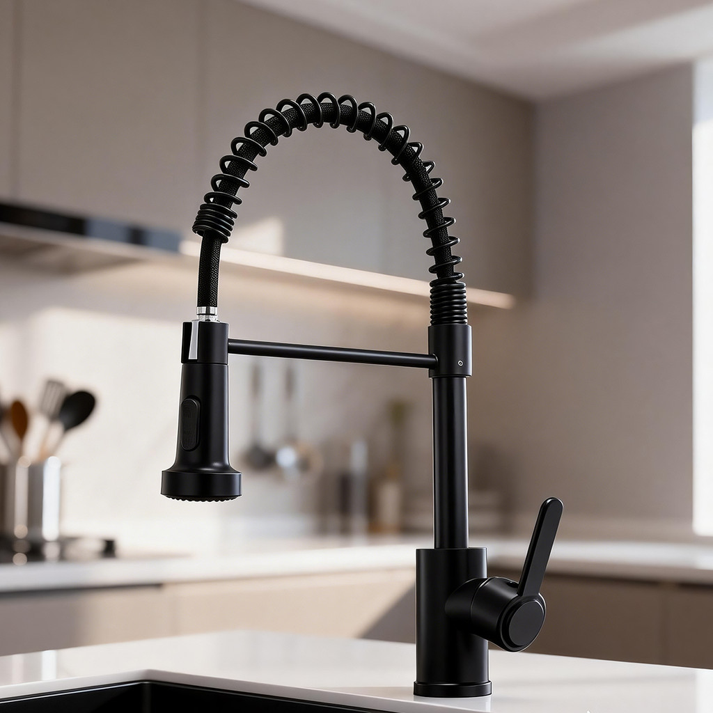 Torneira De Cozinha Retrátil Com Mola Para Água Quente E Fria , Retração Suave , Instalação Dupla Na Bancada/Parede .