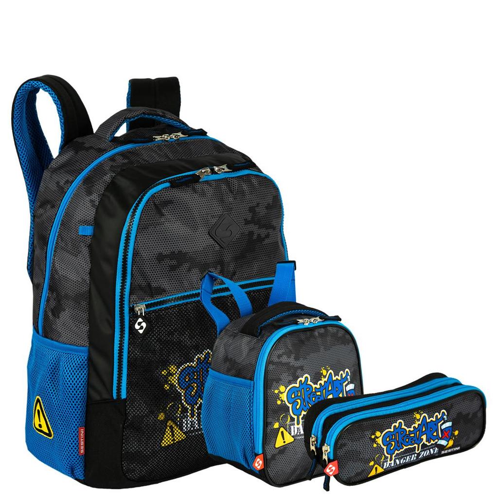 Kit Mochila Grande mais Lancheira Grande e Estojo 2 Compartimentos Sestini X Grafitti - Colorido em Oferta na Shopee