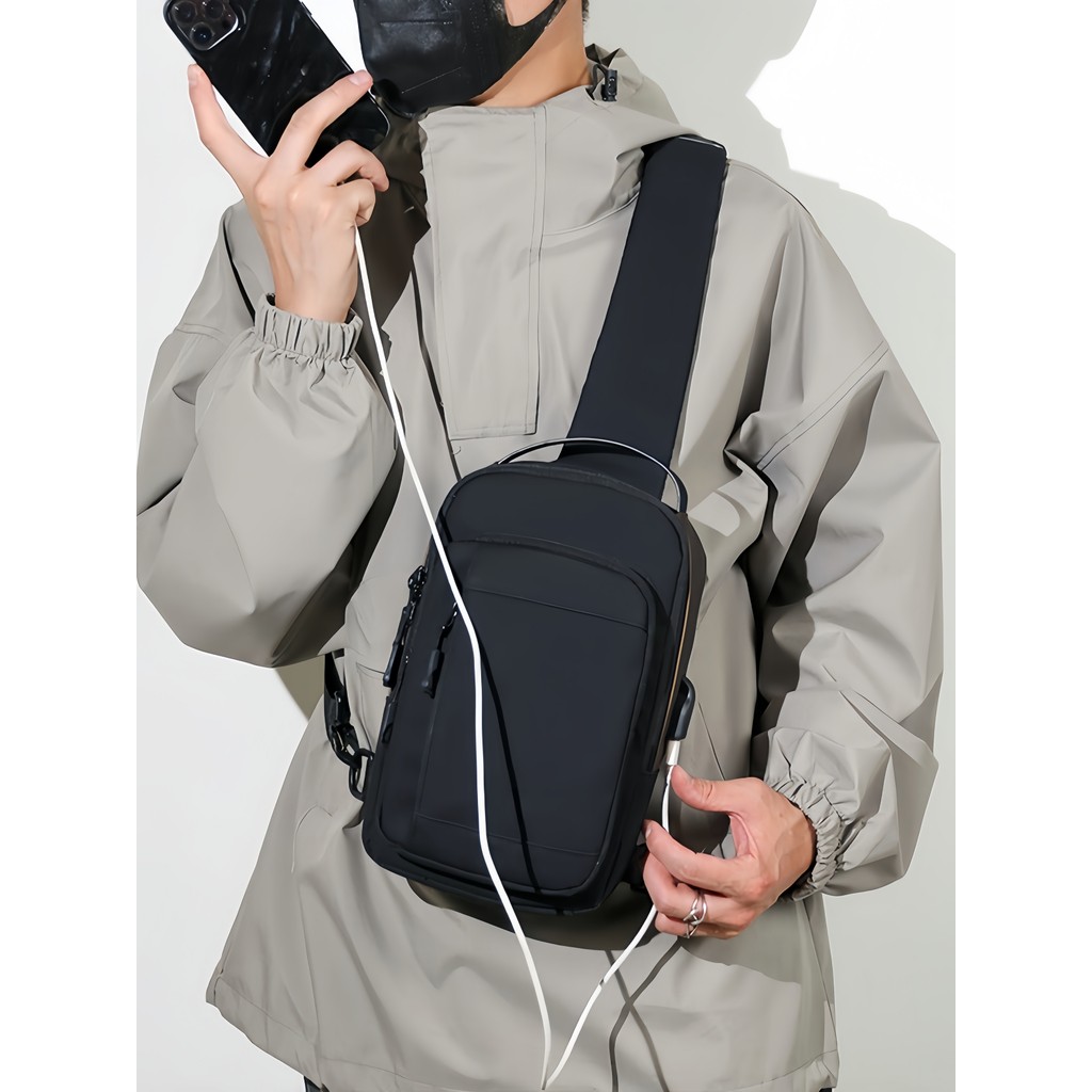 Bolsa Portátil Crossbody Grande Masculina Deslocamento Diário Grande capacidade Interface USB