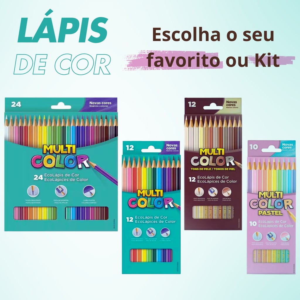 Lápis de Cor Multicolor Cores Vivas - Tons de Pele - Tons Pastéis, Com 24 ou 12 Cores Unitários ou Kits em Oferta na Shopee