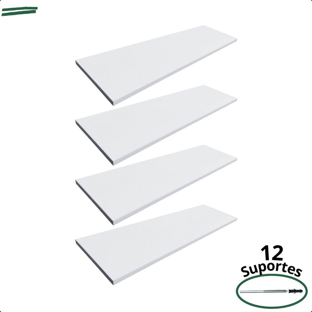 Kit 4 Prateleira Branca 70X20 + Suporte Flutuante Mdf Organizadora Decoração Cozinha Banheiro Sala