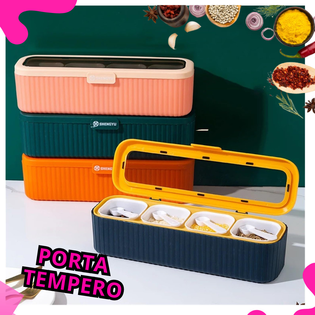 Kit 1/2 Pote Porta Temperos Porta Condimentos com 4 conchas. Organizador com 4 divisórias