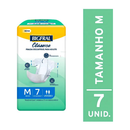 Kit 8 PCT Fralda Adulto Bigfral Clássica Med. 7 Unidades Tamanho Médio