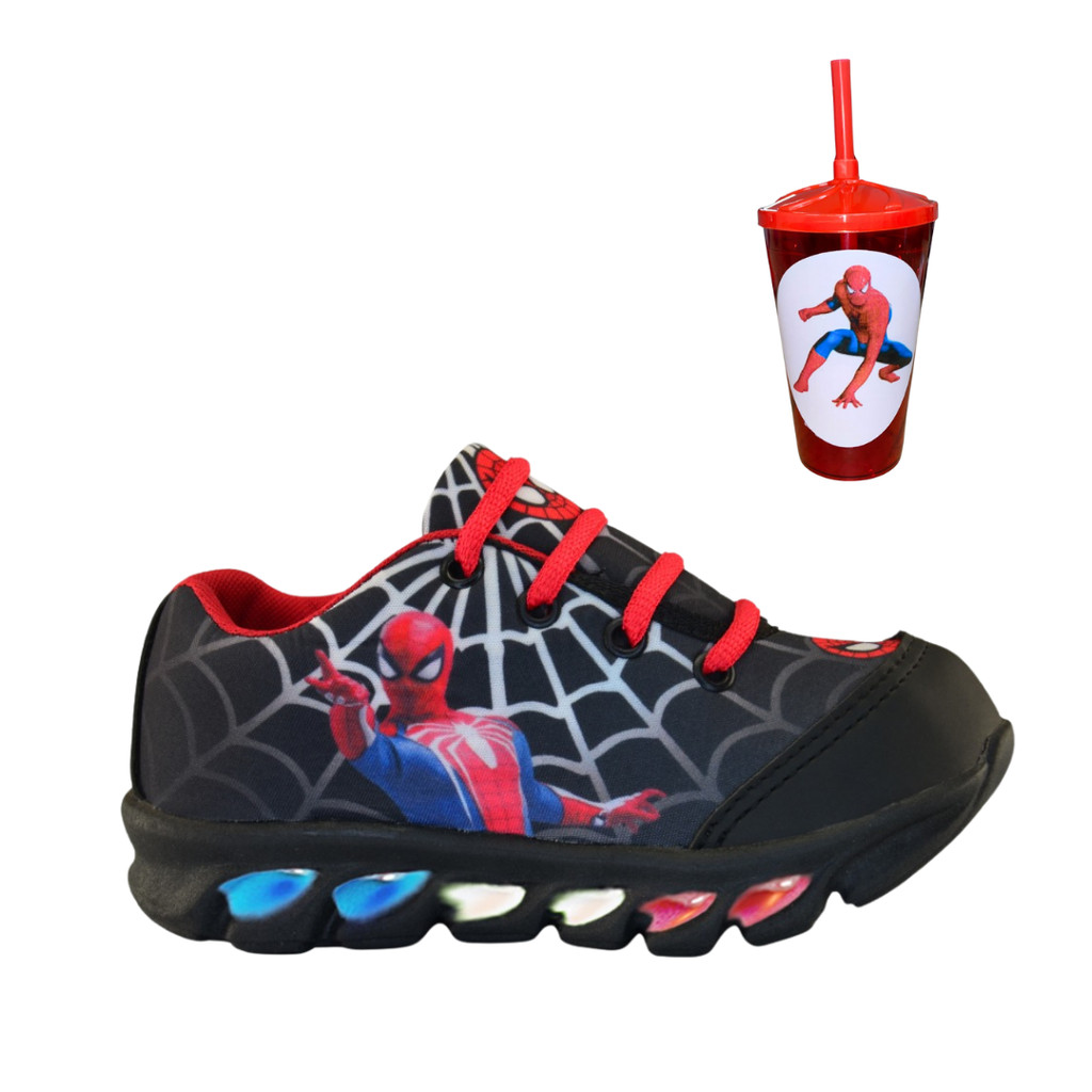 Tênis Infantil De Led Homem Aranha com Copo para Diversão