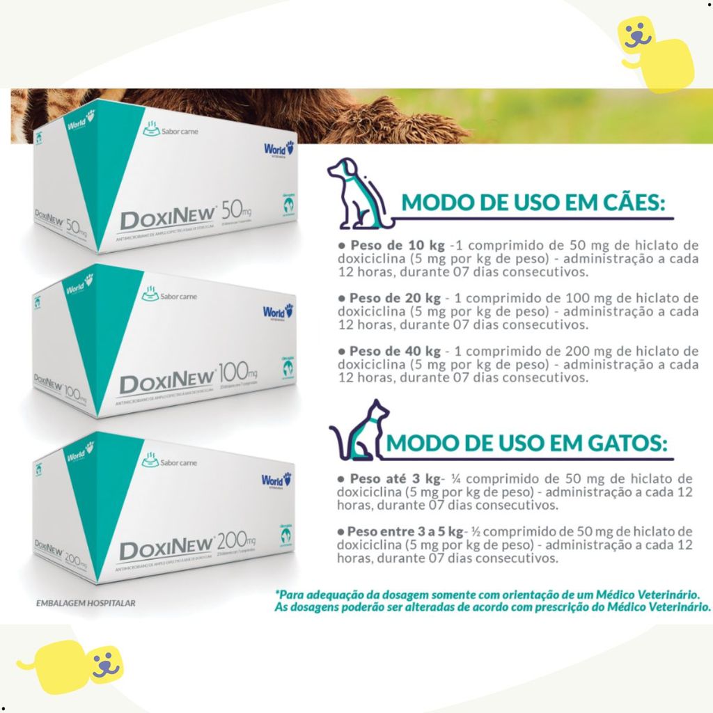 DoxiNew 200mg Doxiciclina Cães Gatos World 14 comp. Doença Carrapato Antibiótico para Cachorro Gato