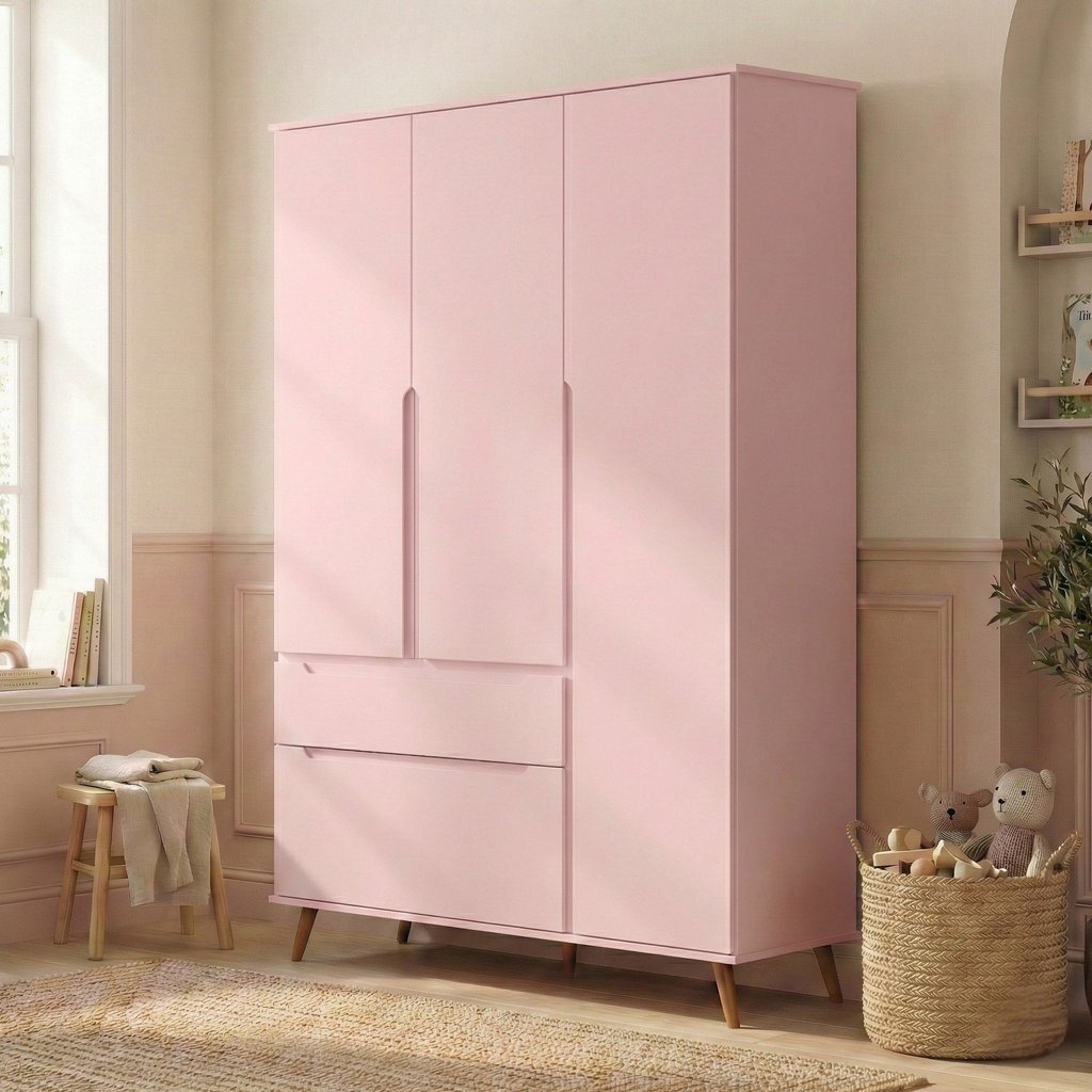 Guarda-Roupa Infantil Rosa 100% MDF 3 Portas e 2 Gavetas Retrô Melinda Rosa em Oferta na Shopee