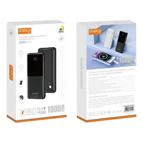 Power Bank A'Gold Pro BTE-35 10000mAh Turbo 22.5W PD Carga Rápida com Cabos Inclusos e Display LED