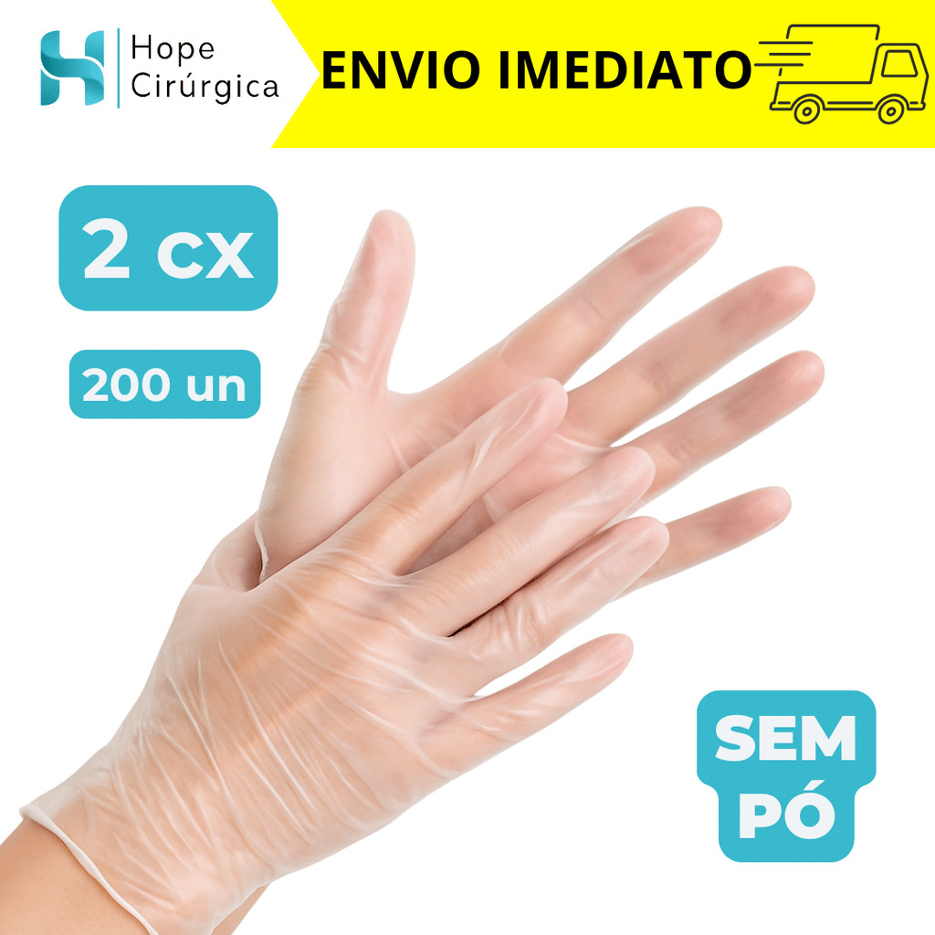 Kit 2 Caixas Luva de Vinil Descartáveis Sem Pó - Resistentes / Transparente