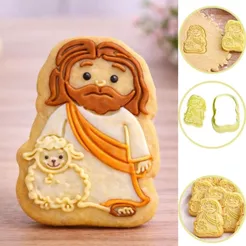 CORTADOR COM CARIMBO PÁSCOA JESUS E OVELHINHA (BLUE STAR)(CHOCO)