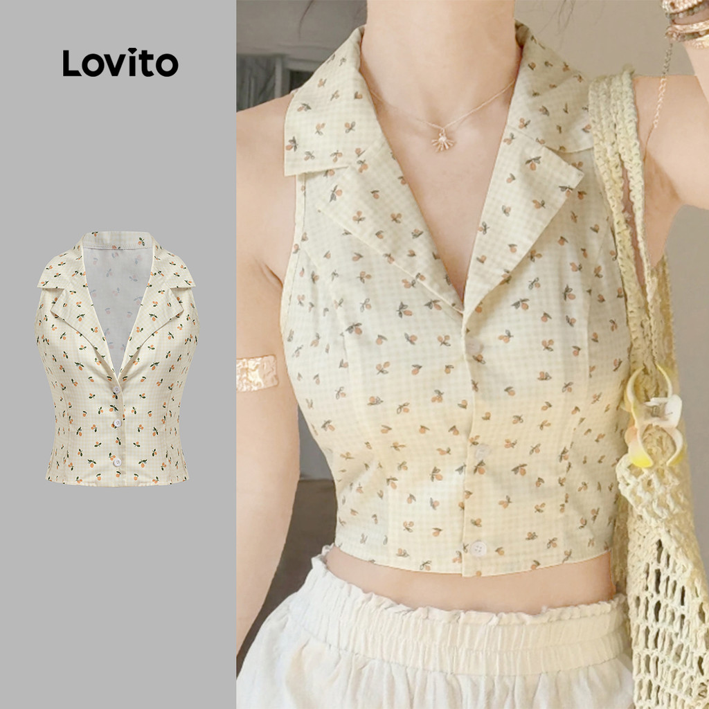 Lovito Regata Boho Fruit Vegetal Com Botões Para Mulheres L133ED099 em Oferta na Shopee