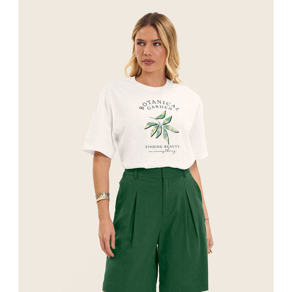 Camiseta Feminino Manga Curta Meia Malha Endless Bege