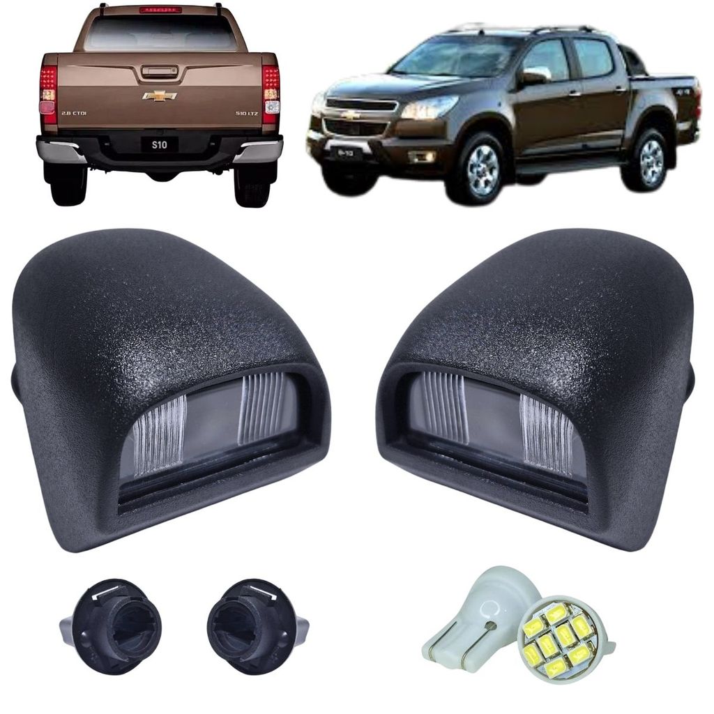 KIT PAR LANTERNA LUZ DE PLACA S10 2013 EM DIANTE COMPLETA COM SOQUETE E LÂMPADAS LED BRANCA