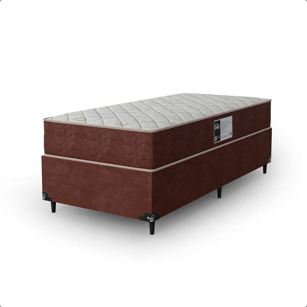Cama Box Solteiro + Colchão Prime Espuma D45 Marrom