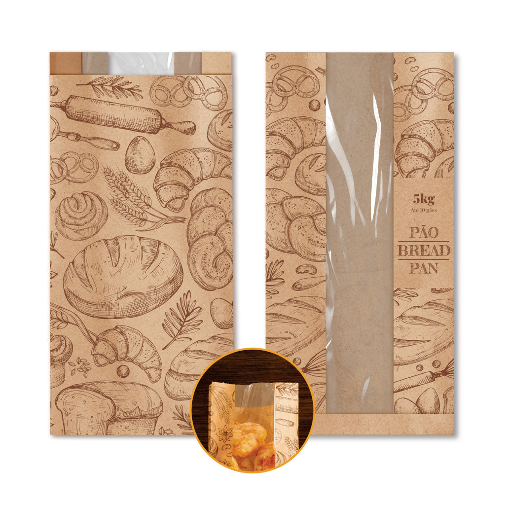 Saco Kraft Com Visor Para Pães 5kg Padaria Embalagem 500und - Marrom-claro em Oferta na Shopee