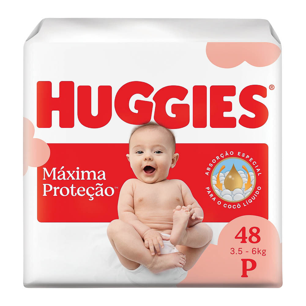 Fralda Huggies Máxima Proteção Tamanho P Mega 48 Unidades Descartáveis