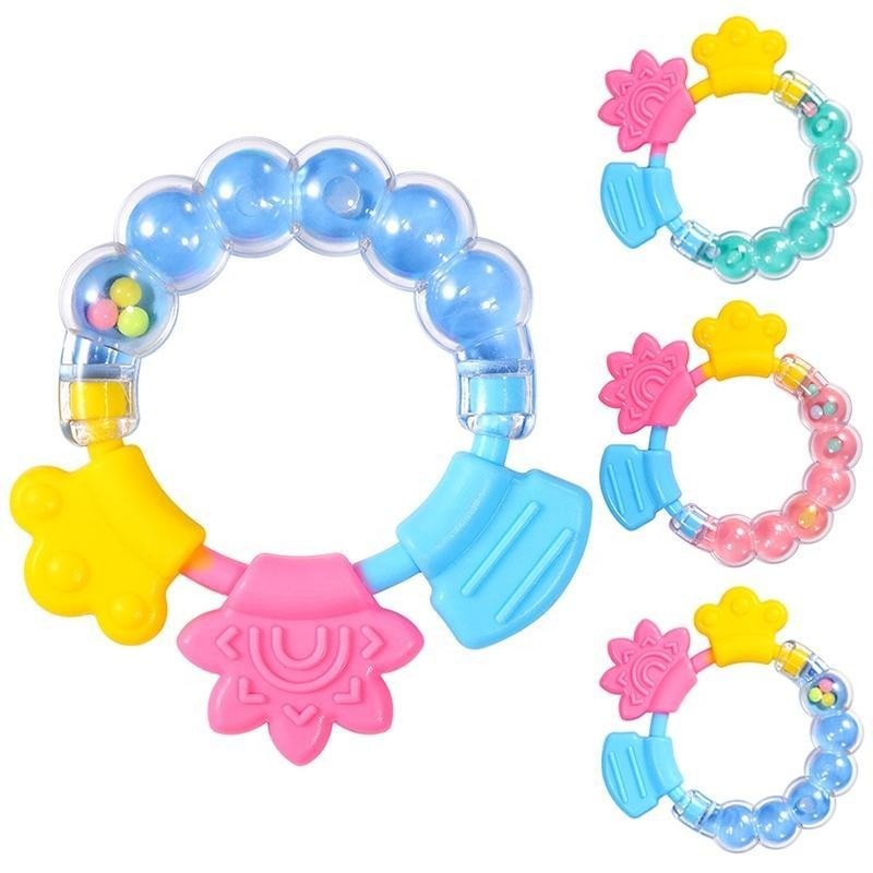 Mordedor Bebê com Argola e Chocalho Brinquedo Educativo Sensorial Anti Estresse Dentição