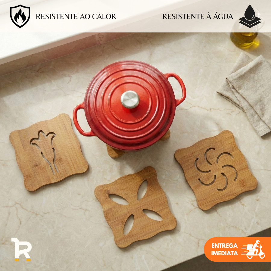 Kit Descanso de Panela MDF Bambu Proteção para Mesa Apoio para Panela Quente Antiderrapante 13cm em Oferta na Shopee