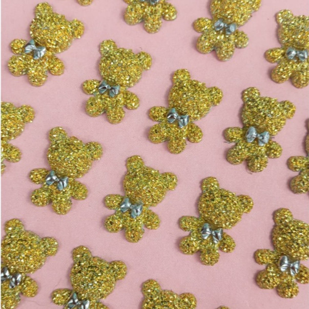 Aplique em Resina Ursinho Cravejado Dourado 4 pçs