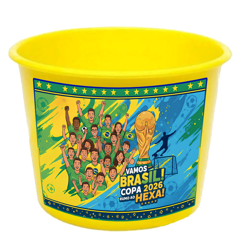 Kit Baldes Pipoca 1.5L Copa 2026 Futebol Brasil Lembrancinha balde Copa Hexa Futebol Torcida Festa