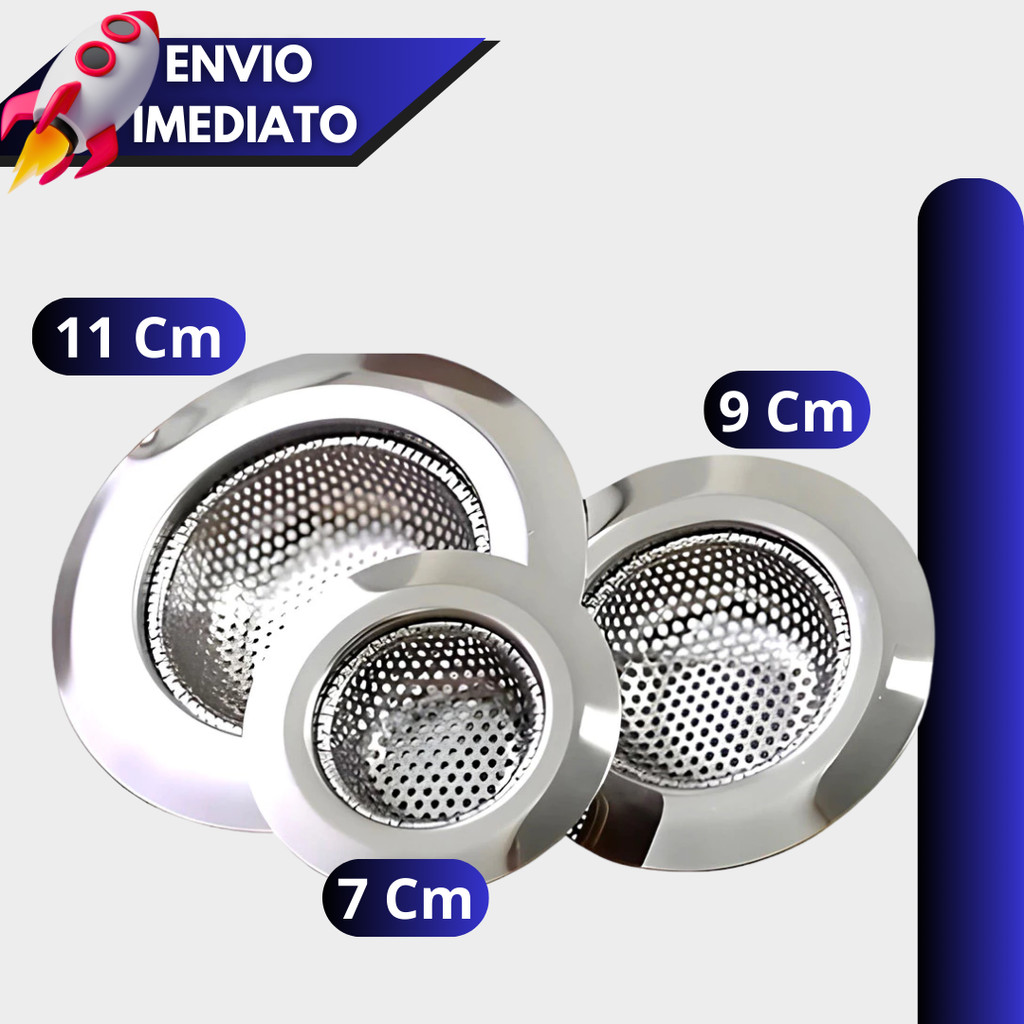 Kit 1/3 Ralos de Pia Aço Inox 11cm, 9cm e 7cm ou unitário – Protetores para Cuba de Cozinha