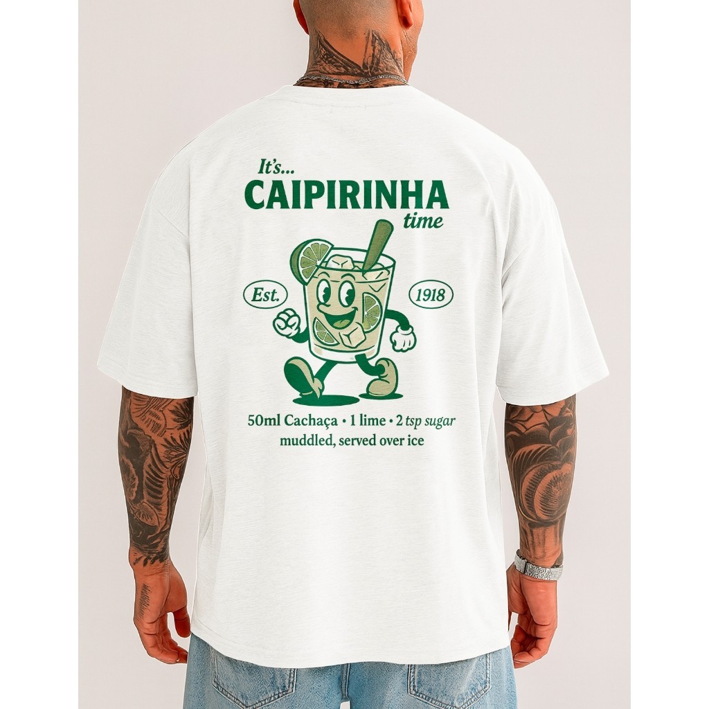 Camiseta Masculina Caipirinha Oversized Algodão Premium Estampa Drinks Streetwear Conforto Estilo