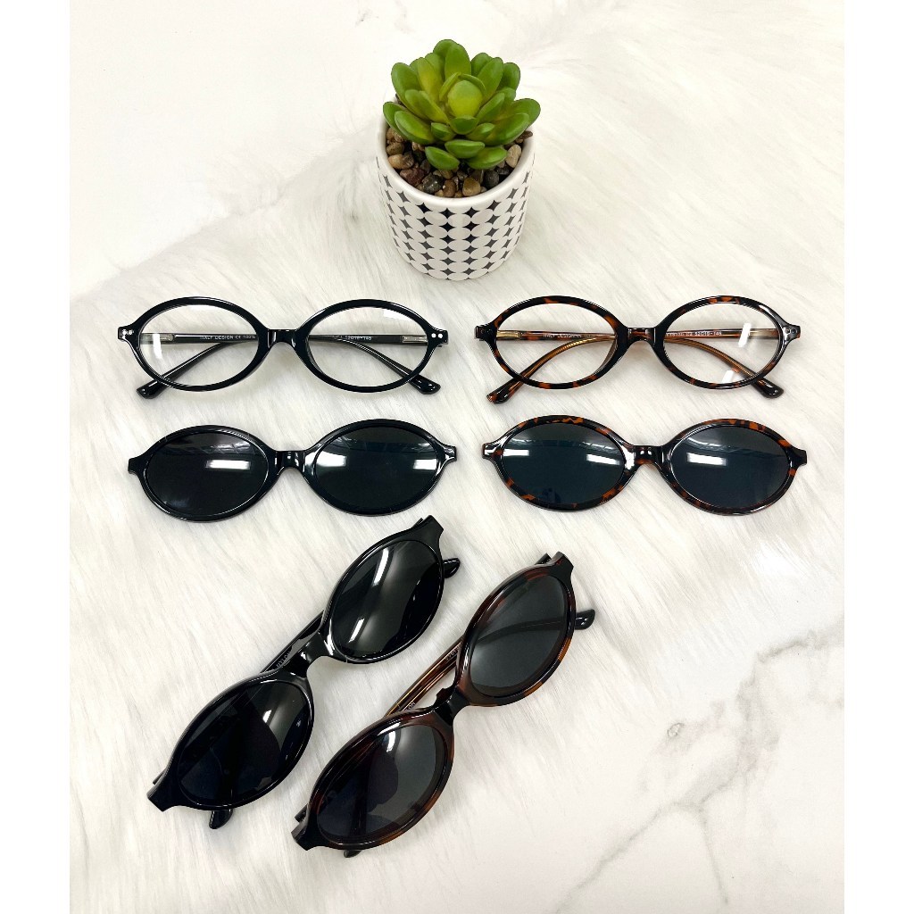 【LOUIE SHARK 2】Armação de óculos para grau clipon 2 Em 1 feminino oval retro com lente clipon polarizada