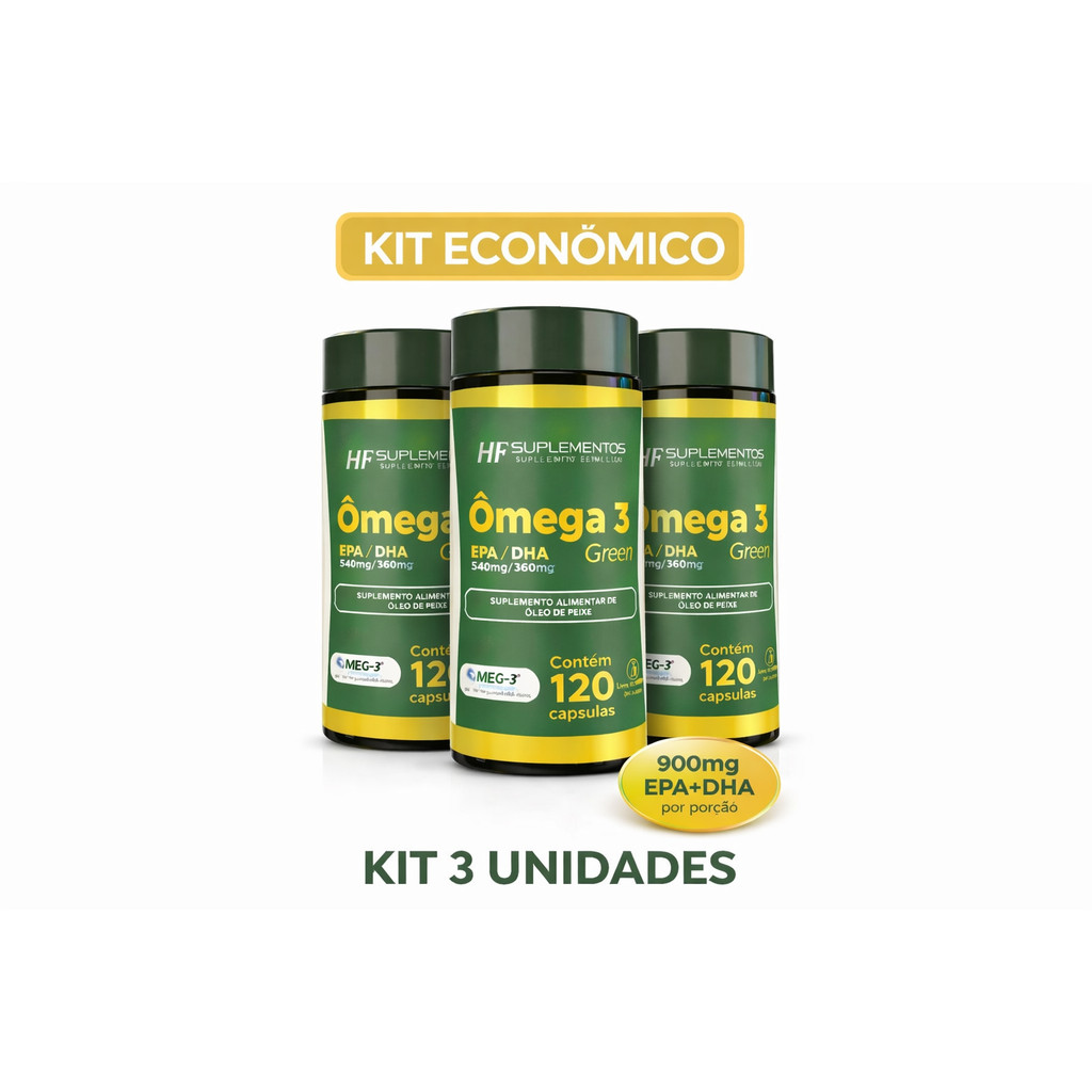 Kit 3x Ômega 3 MEG-3 HF 120 Cáps | EPA 540mg DHA 360mg | Óleo de Peixe Premium