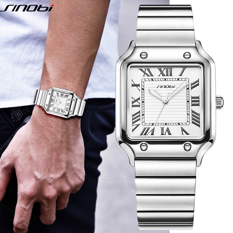 Sinobi Relógio Masculino Negócios Romano Quadrado Relógio Luminoso À Prova D 'Água Relógio De Quartzo Relógio Masculino