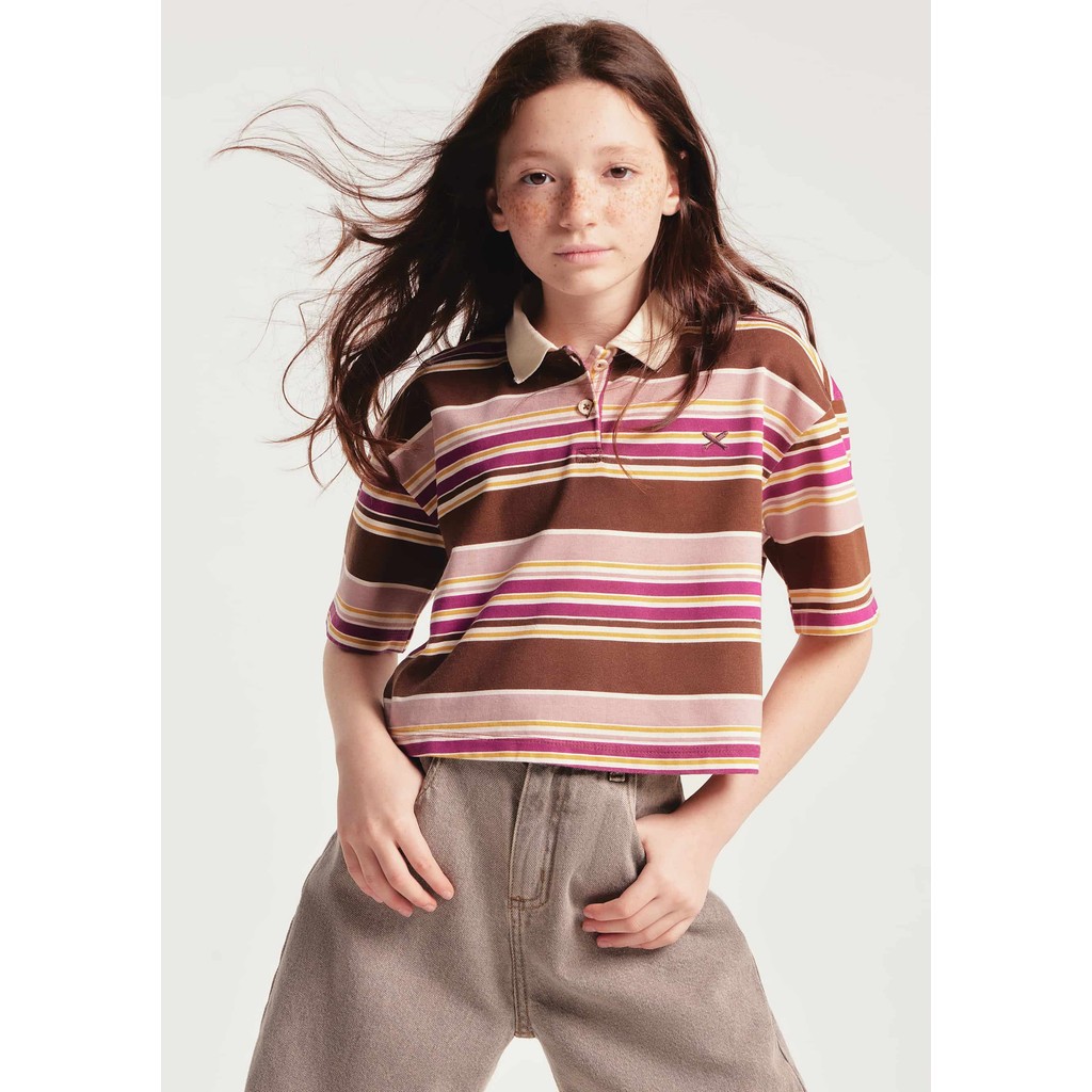 Camisa Polo Infantil Menina Cropped Listrada
