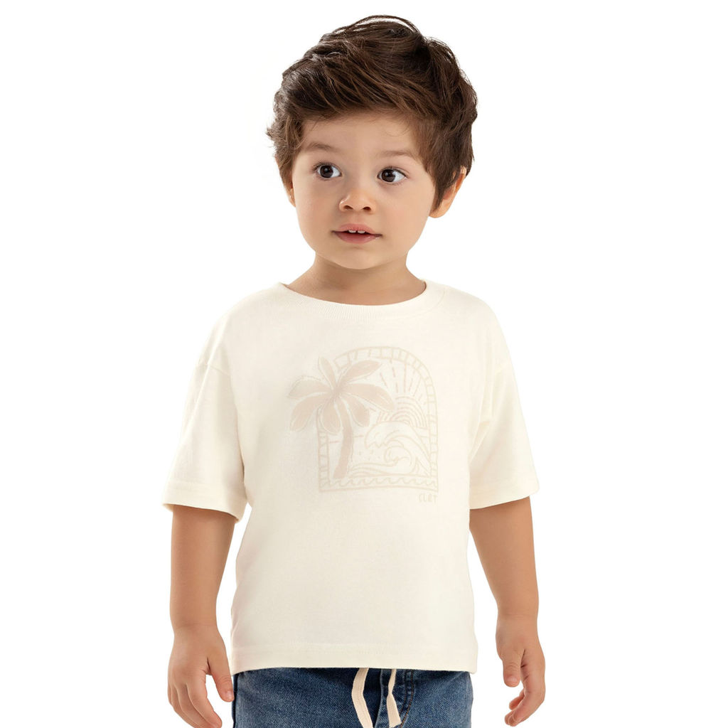 Camiseta Infantil Menino Estampa Praia Colorittá Bege em Oferta na Shopee