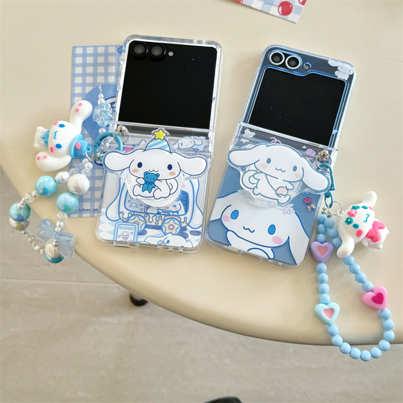 Bonito Estrela Cinnamoroll Suporte Pulseira Caso De Telefone Para Samsung Z Flip 8 7 FE 4 5 6 Claro Duro PC À Prova De C