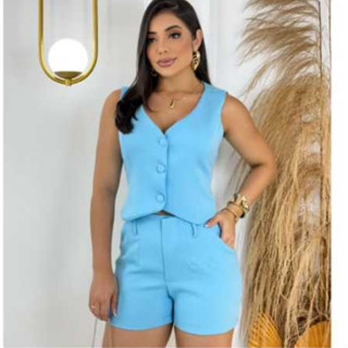 Conjunto Alfaiataria Colete V + Shorts Cintura Alta Premium social em Oferta na Shopee