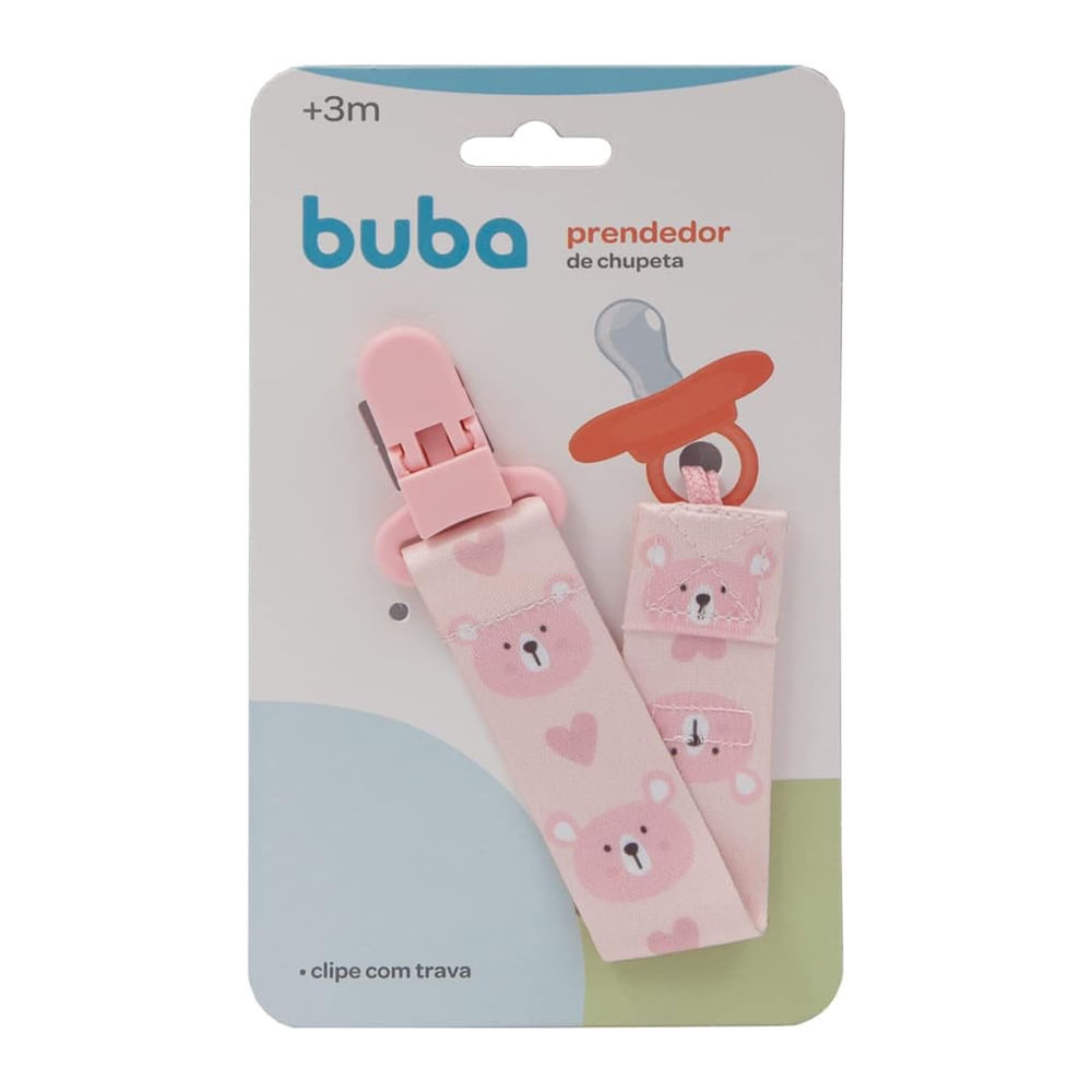Prendedor de Chupeta Buba Clip com Trava 3+ Meses Rosa 1 Unidade em Oferta na Shopee