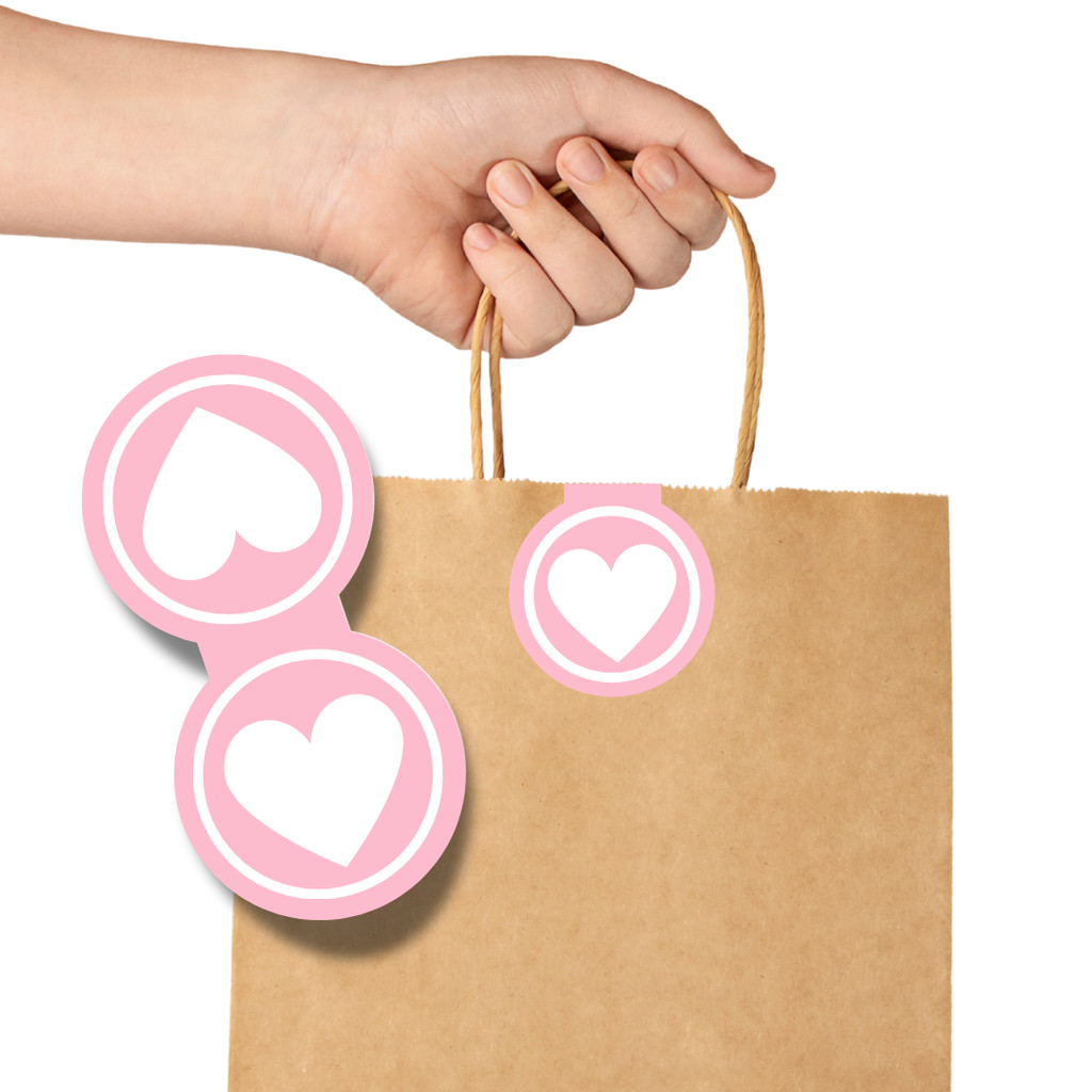 150 Lacre Adesivo Fecha Sacola Rosa Coração