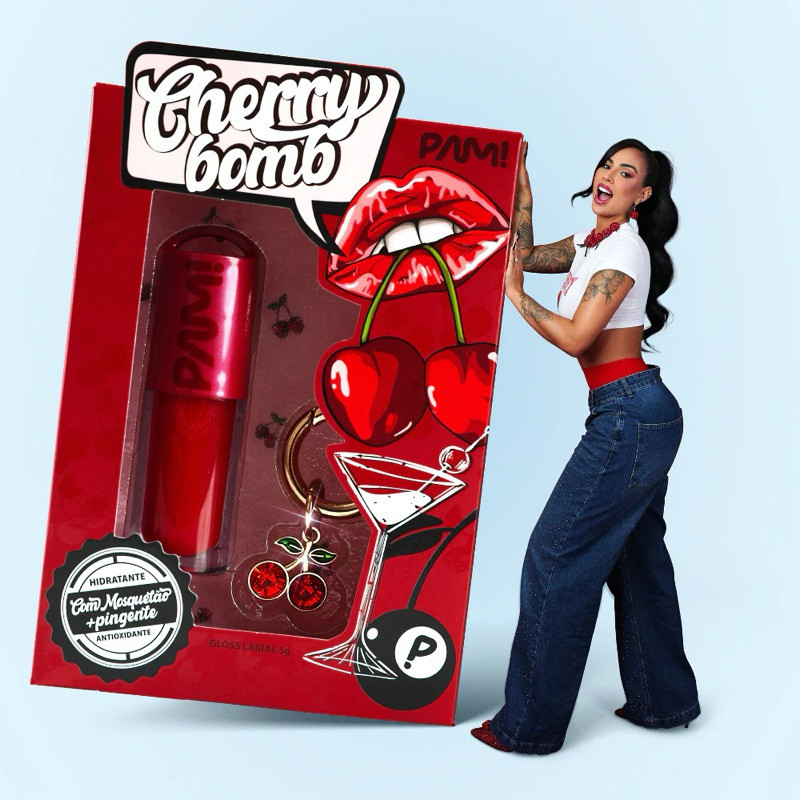 Gloss Labial Cherry Bomb Pam by  com Mosquetão e Pingente em Oferta na Shopee
