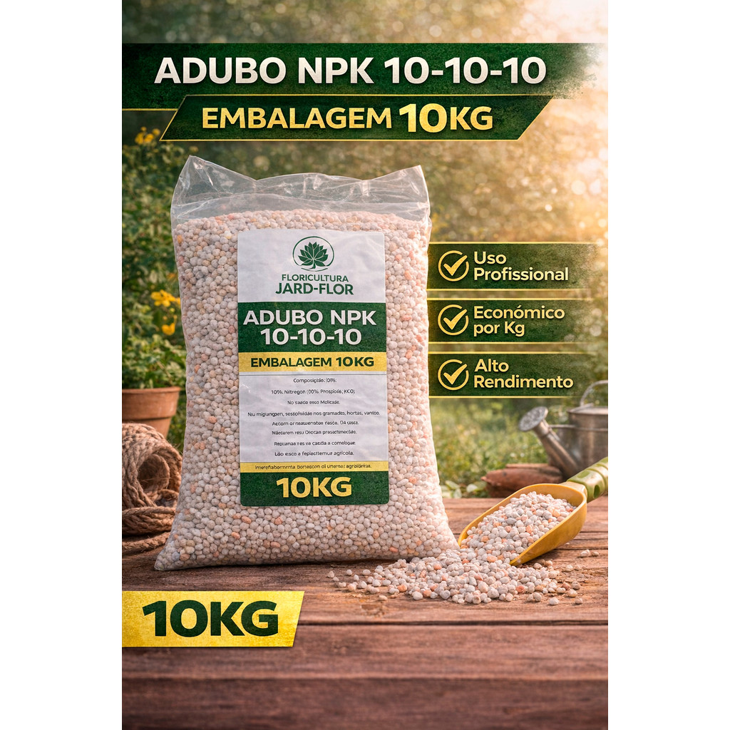 Adubo NPK 10-10-10 10kg Alto Rendimento Uso Profissional para Hortas e Gramados
